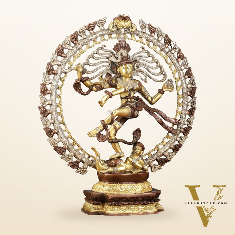 Brass Nataraja Statue with Om Three-Tone Finish - 20 Inch Sculpture