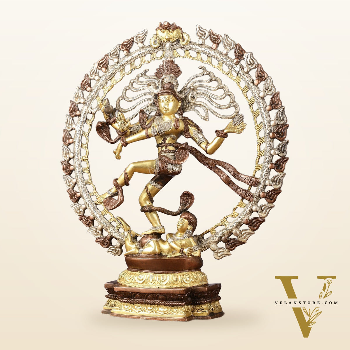 Brass Nataraja Statue with Om Three-Tone Finish - 20 Inch Sculpture
