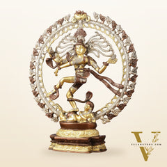 Brass Nataraja Statue with Om Three-Tone Finish - 20 Inch Sculpture