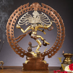 Brass Nataraja Statue with Om Three-Tone Finish - 20 Inch Sculpture