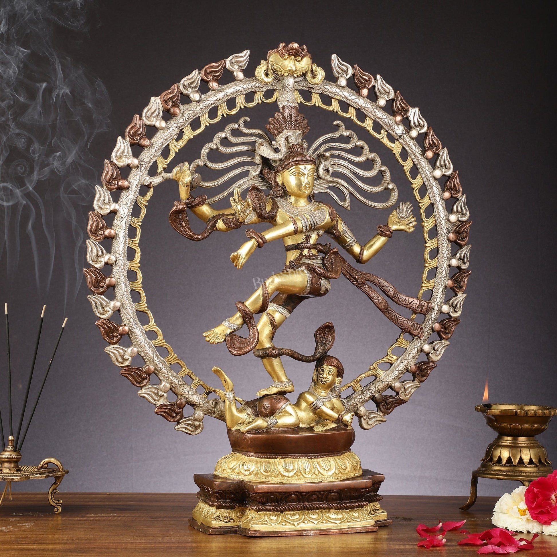 Brass Nataraja Statue with Om Three-Tone Finish - 20 Inch Sculpture