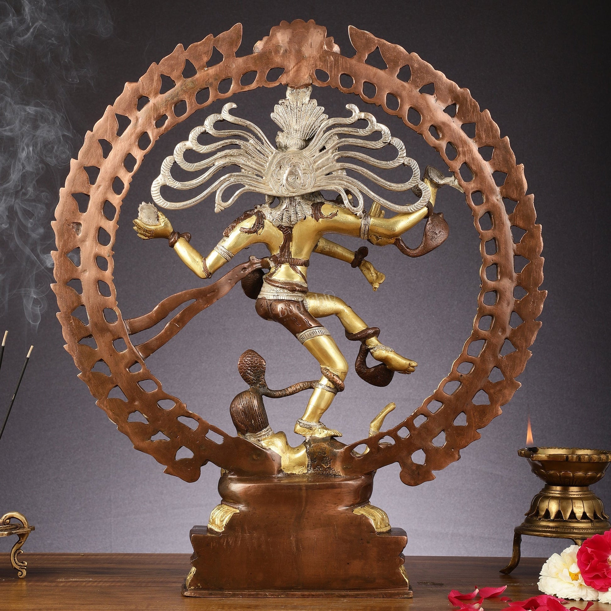 Brass Nataraja Statue with Om Three-Tone Finish - 20 Inch Sculpture