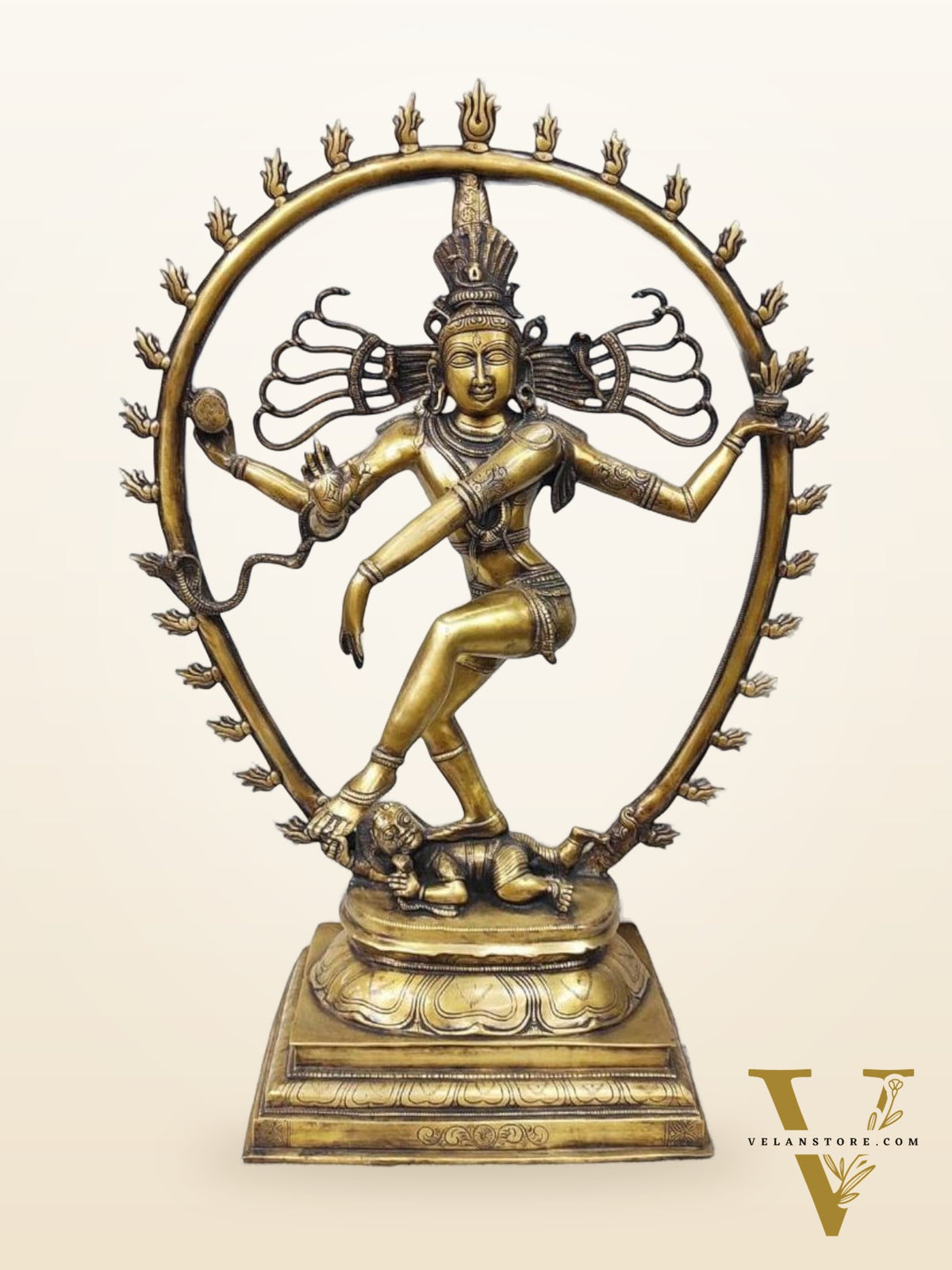 Brass Nataraja Statue with Oval Arch - Antique tone  - 30" Tall