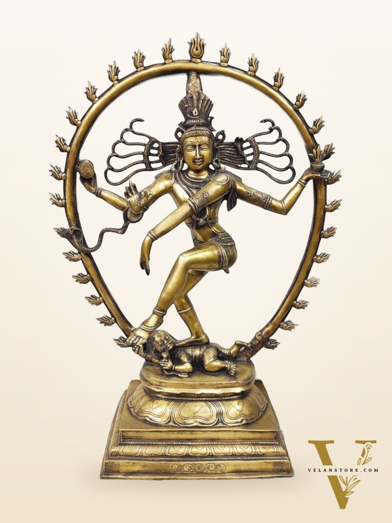 Brass Nataraja Statue with Oval Arch - Antique tone  - 30" Tall