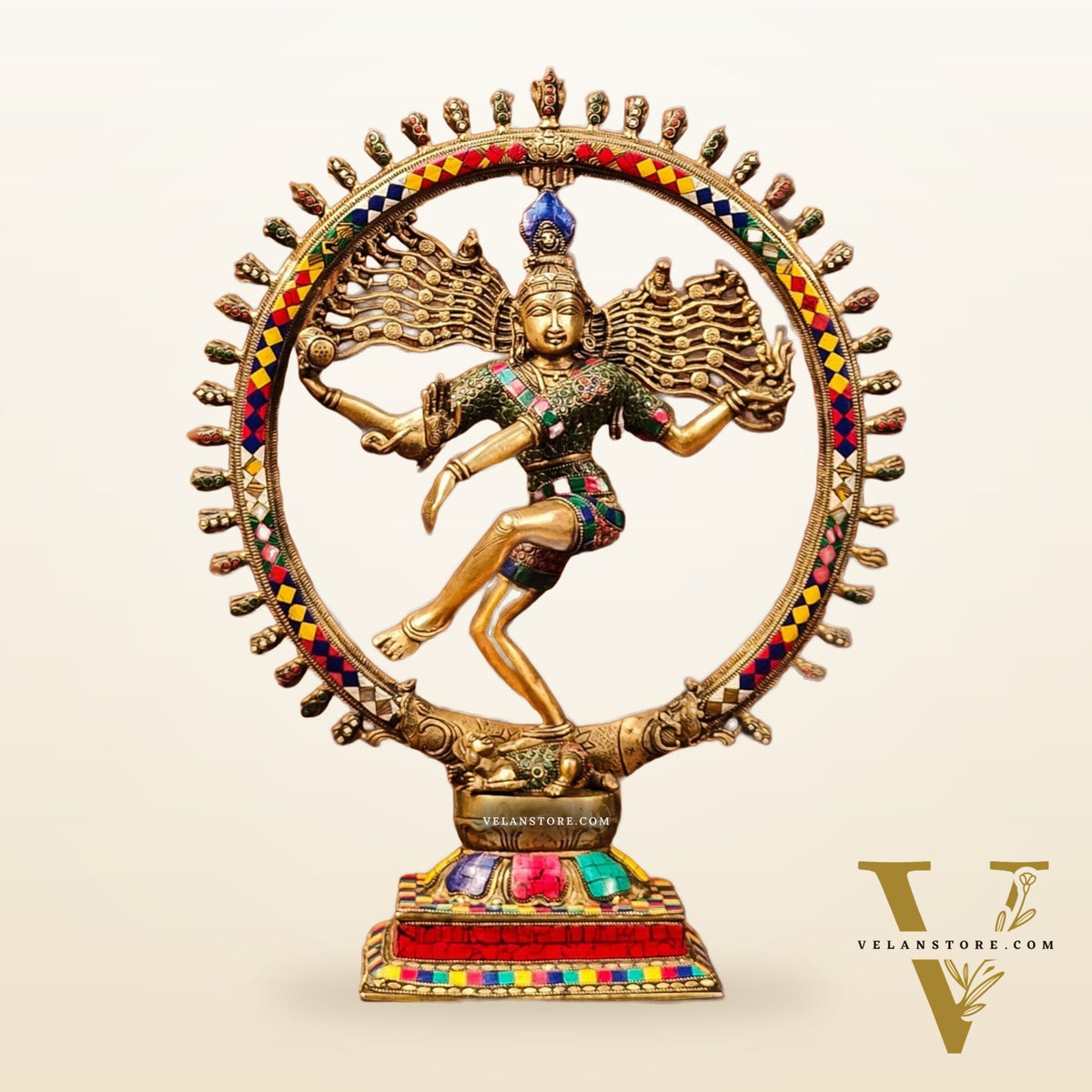Brass Nataraja Statue with Ring - Symbolic Lord Shiva's Cosmic Dance - 21"