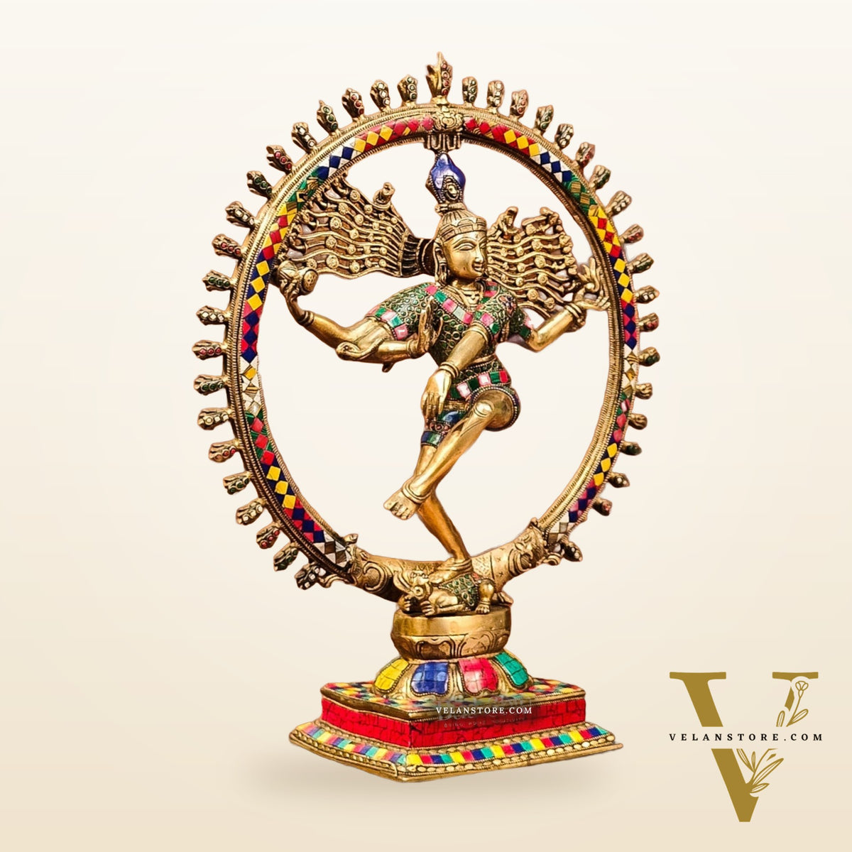 Brass Nataraja Statue with Ring - Symbolic Lord Shiva's Cosmic Dance - 21"