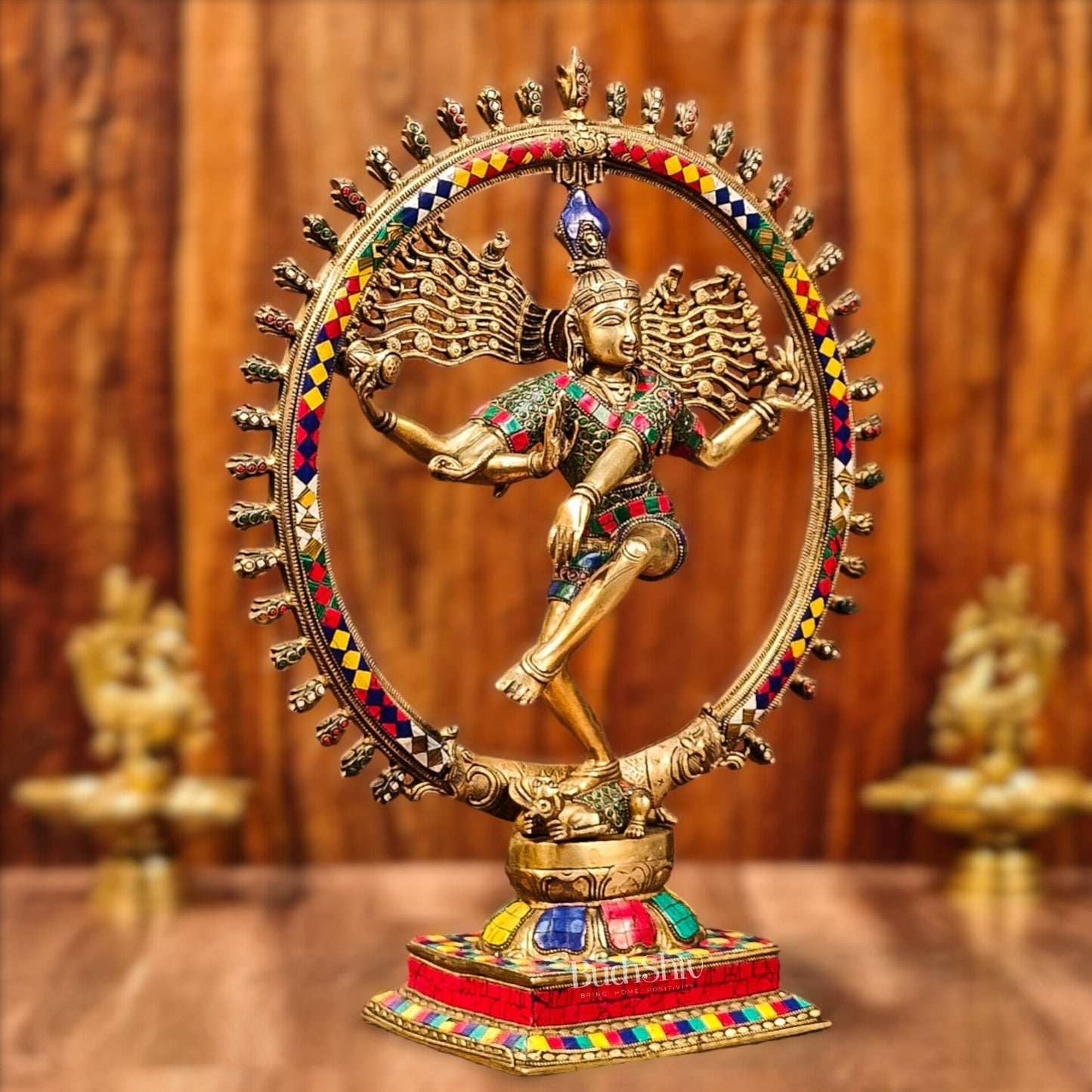 Brass Nataraja Statue with Ring - Symbolic Lord Shiva's Cosmic Dance - 21"