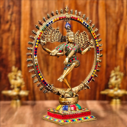 Brass Nataraja Statue with Ring - Symbolic Lord Shiva's Cosmic Dance - 21"