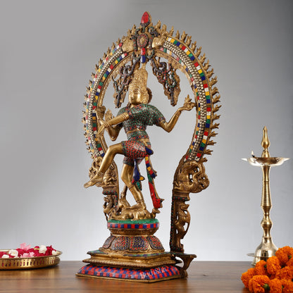 Unique Nataraja Statue - Handcrafted Brass with Natural Stones | 26 Inch