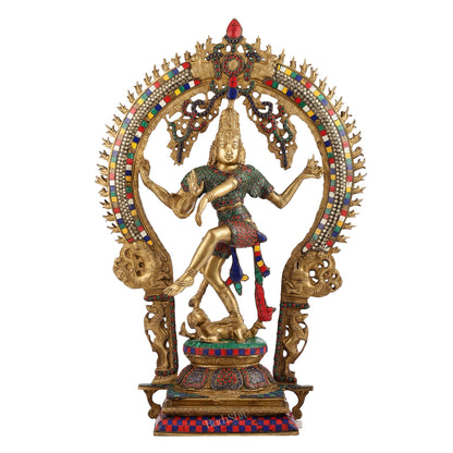 Unique Nataraja Statue - Handcrafted Brass with Natural Stones | 26 Inch