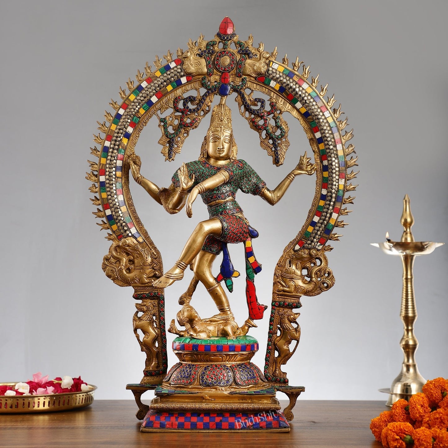 Unique Nataraja Statue - Handcrafted Brass with Natural Stones | 26 Inch
