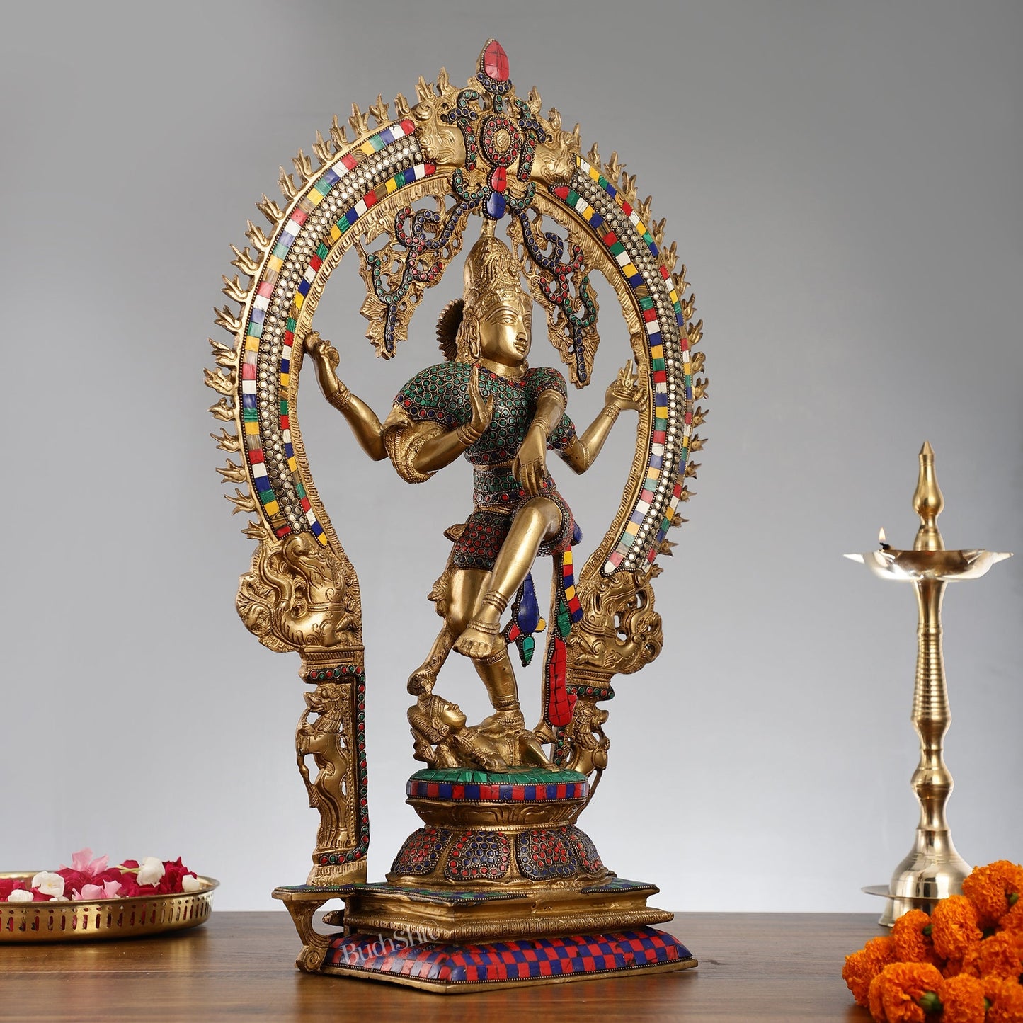 Unique Nataraja Statue - Handcrafted Brass with Natural Stones | 26 Inch