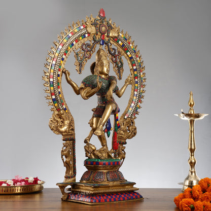 Unique Nataraja Statue - Handcrafted Brass with Natural Stones | 26 Inch