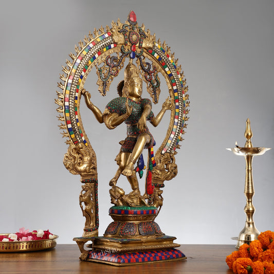 Unique Nataraja Statue - Handcrafted Brass with Natural Stones | 26 Inch