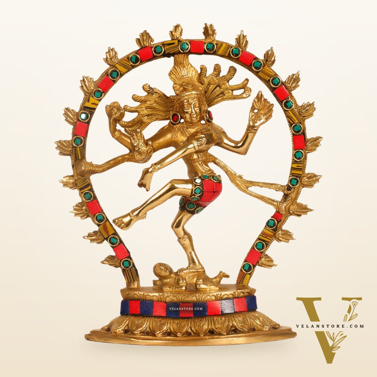 Brass Nataraja with stonework 9"