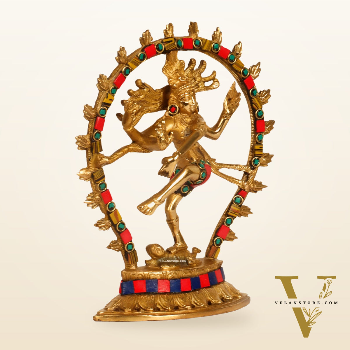 Brass Nataraja with stonework 9"