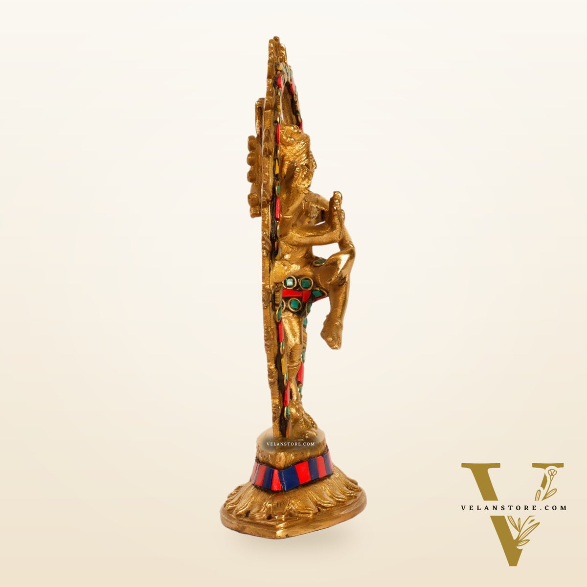 Brass Nataraja with stonework 9"