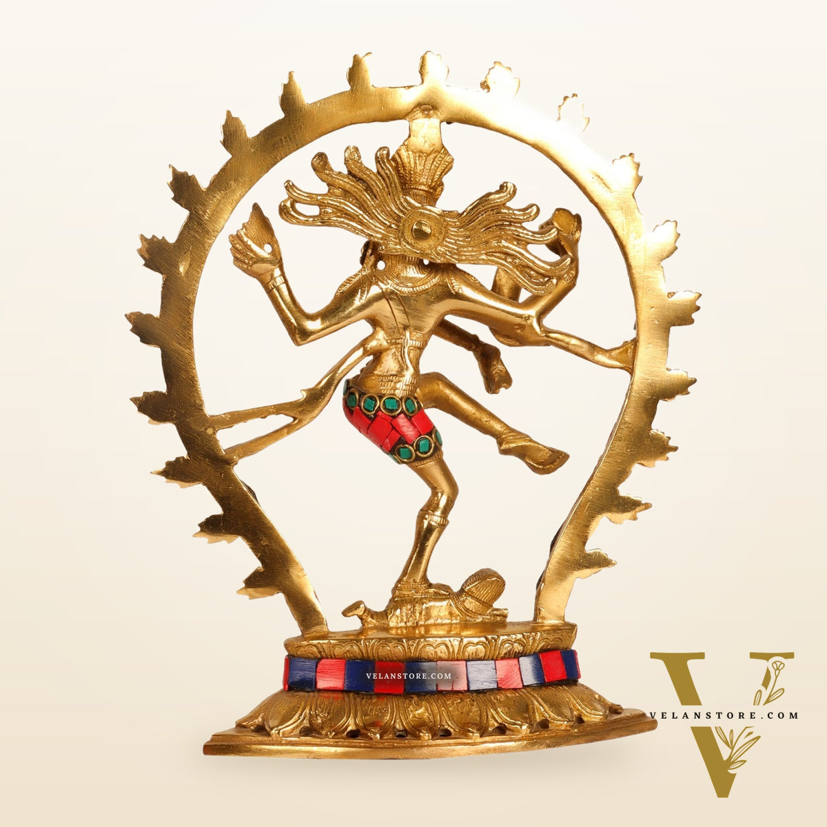 Brass Nataraja with stonework 9"