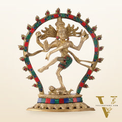Brass Nataraja with stonework 9"