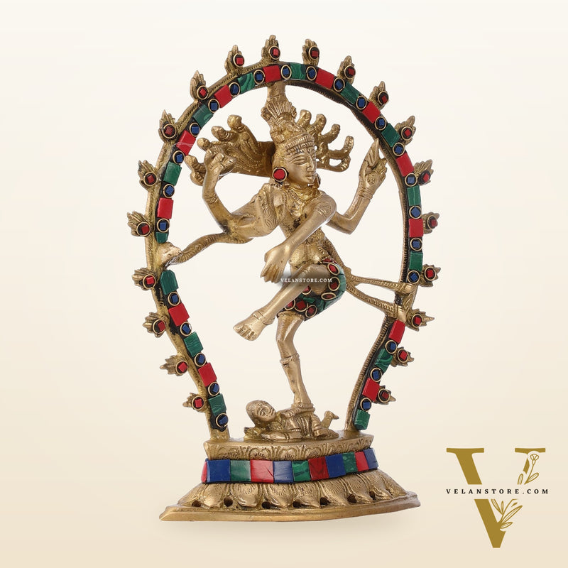 Brass Nataraja with stonework 9"