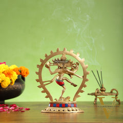 Brass Nataraja with stonework 9"