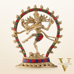 Brass Nataraja with stonework 9"