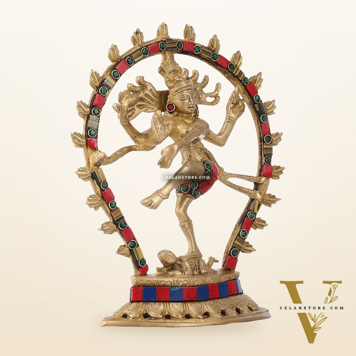 Brass Nataraja with stonework 9"