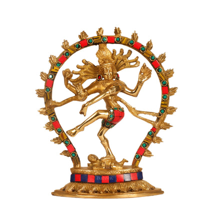 Brass Nataraja with stonework 9"