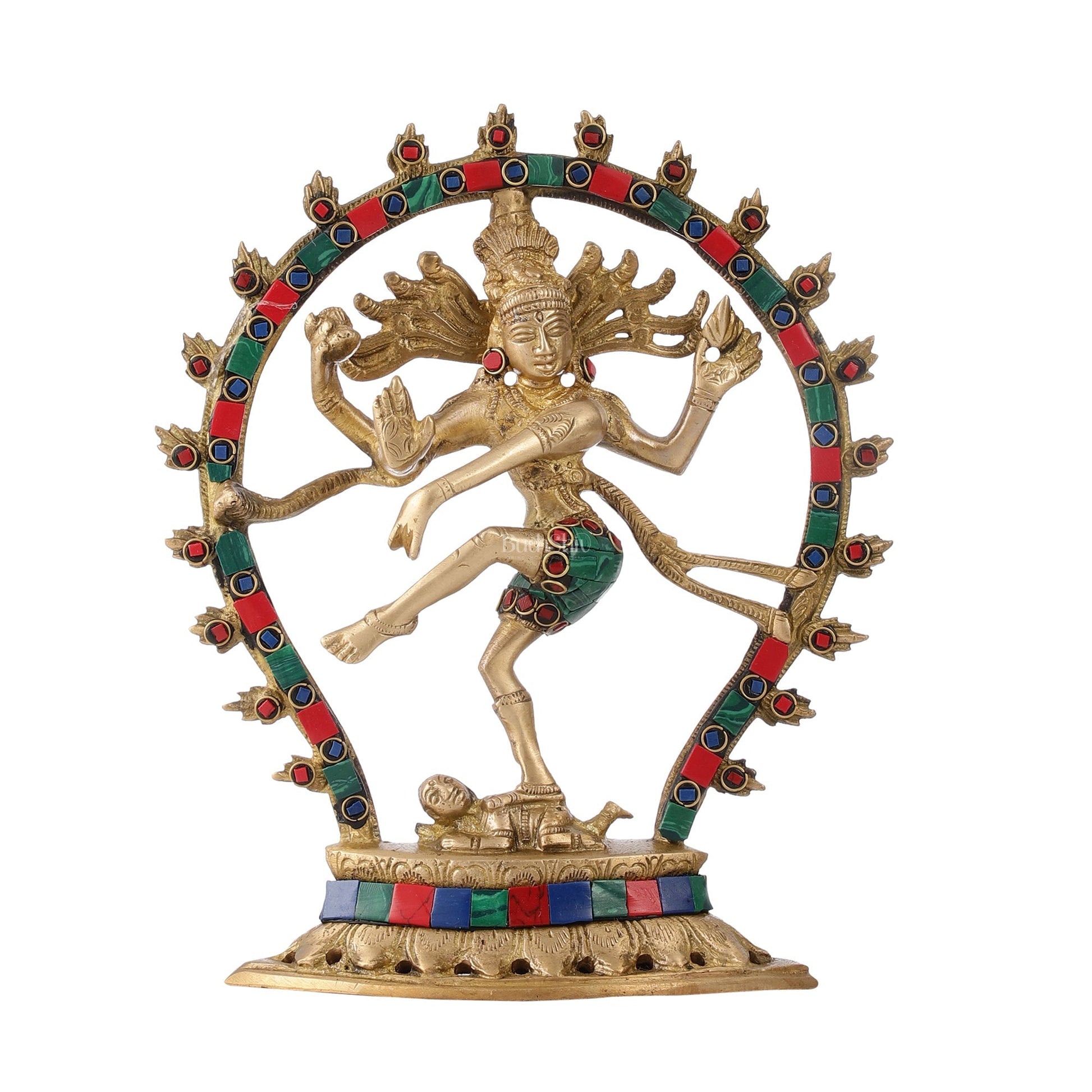 Brass Nataraja with stonework 9"