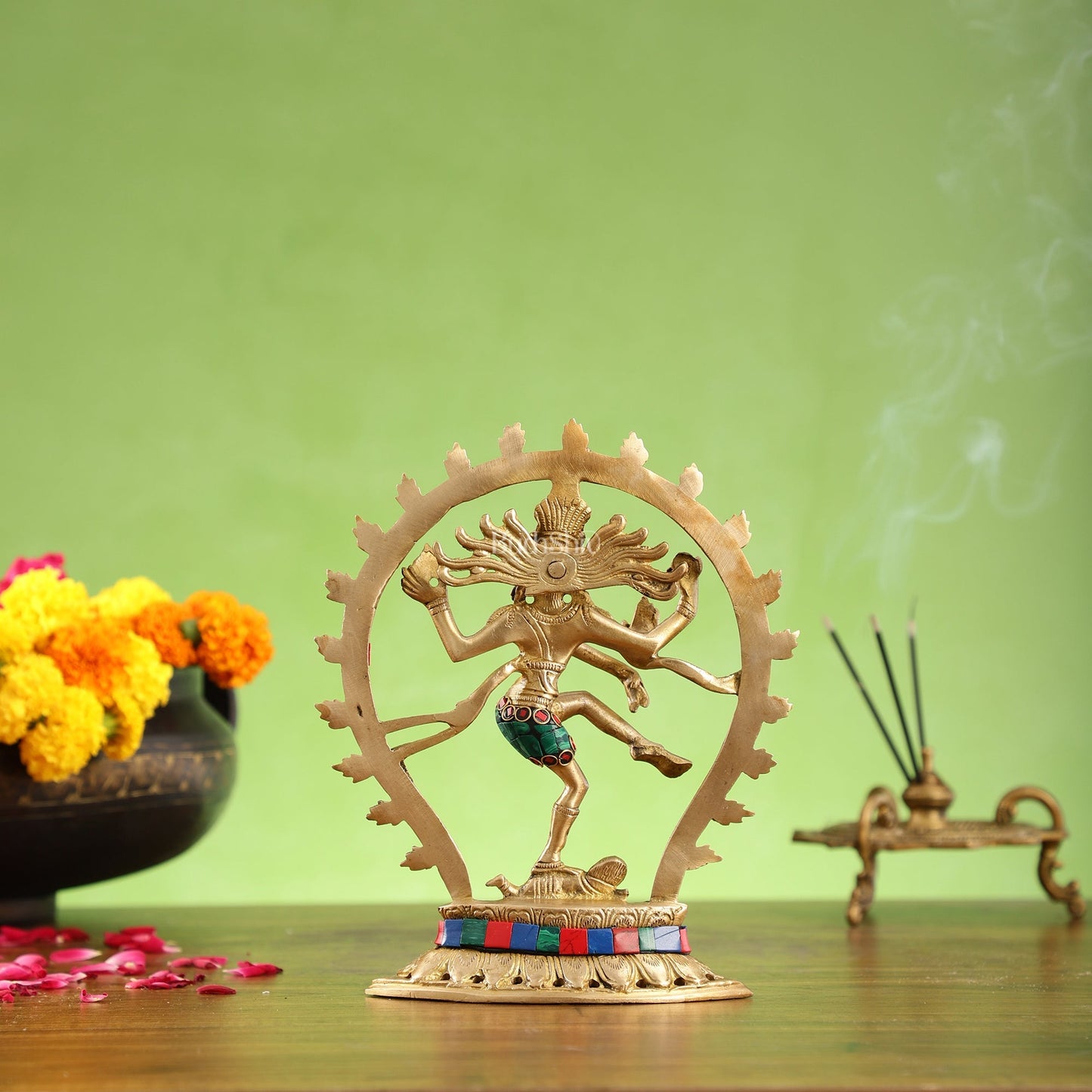 Brass Nataraja with stonework 9"