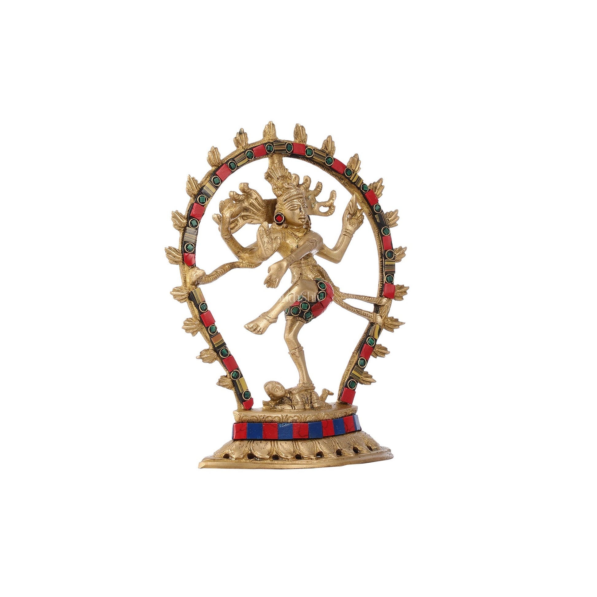 Brass Nataraja with stonework 9"