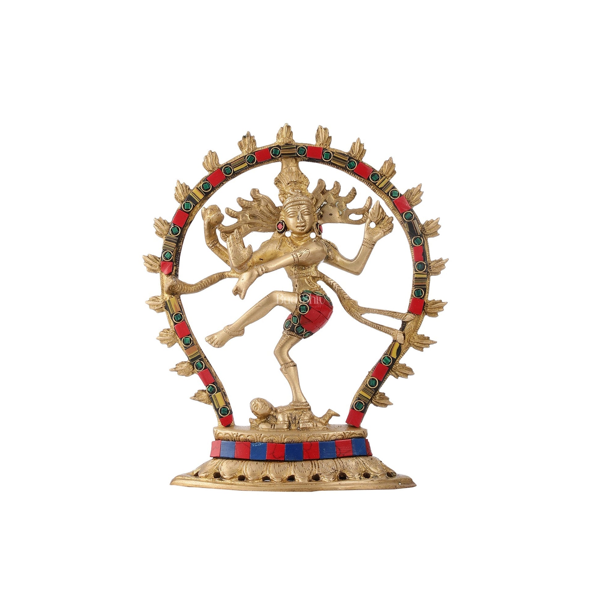 Brass Nataraja with stonework 9"