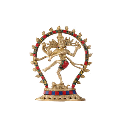 Brass Nataraja with stonework 9"