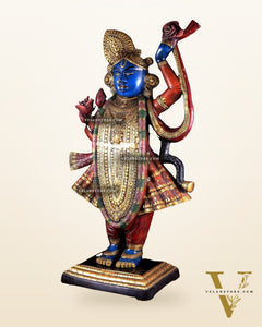 Brass Nathdwara Shrinath Ji Murti Large | 32 " Pichwai hand-painted