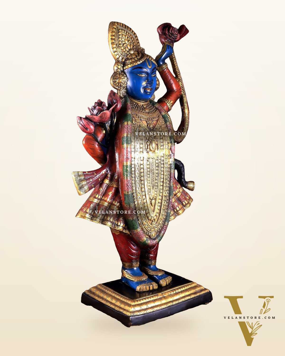 Brass Nathdwara Shrinath Ji Murti Large | 32 " Pichwai hand-painted