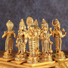 Brass Navagraha idols with abhishekam pita base 7"