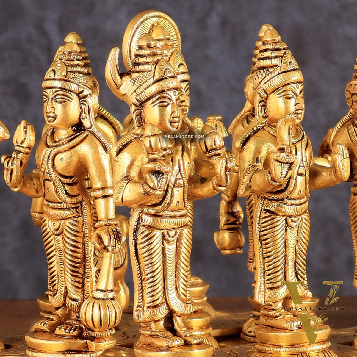 Brass Navagraha idols with abhishekam pita base 7"