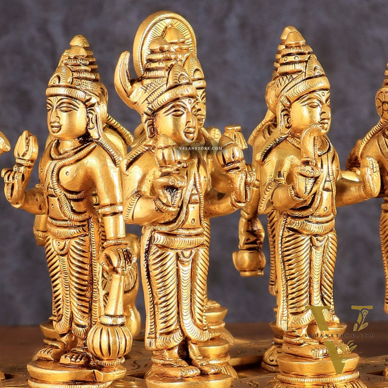 Brass Navagraha idols with abhishekam pita base 7"