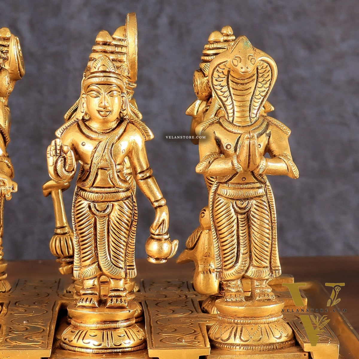 Brass Navagraha idols with abhishekam pita base 7"