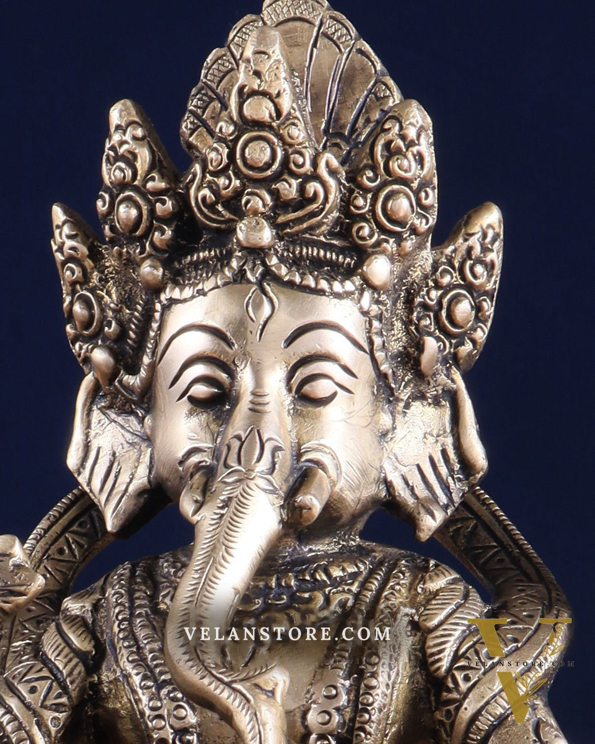 Brass Nepalese Style Ganesha Statue – 8" x 6.5" x 5.5" | Traditional Artistic Idol
