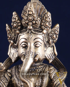 Brass Nepalese Style Ganesha Statue – 8" x 6.5" x 5.5" | Traditional Artistic Idol