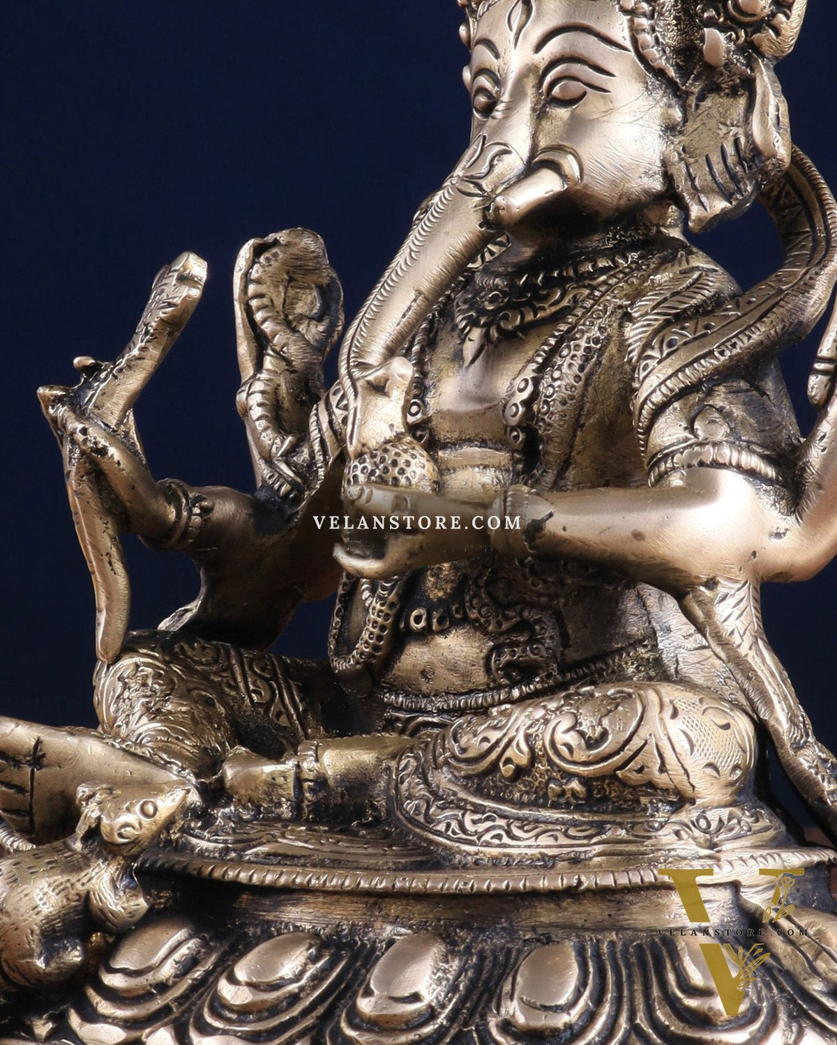 Brass Nepalese Style Ganesha Statue – 8" x 6.5" x 5.5" | Traditional Artistic Idol