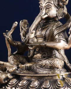 Brass Nepalese Style Ganesha Statue – 8" x 6.5" x 5.5" | Traditional Artistic Idol
