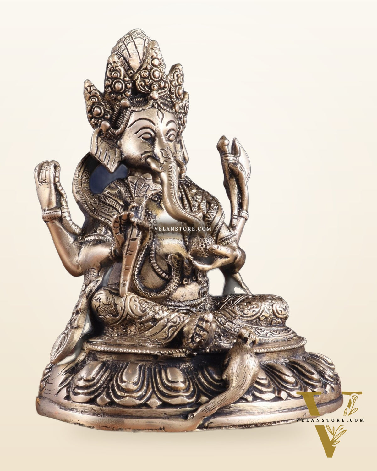Brass Nepalese Style Ganesha Statue – 8" x 6.5" x 5.5" | Traditional Artistic Idol