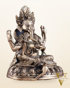 Brass Nepalese Style Ganesha Statue – 8" x 6.5" x 5.5" | Traditional Artistic Idol