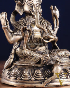 Brass Nepalese Style Ganesha Statue – 8" x 6.5" x 5.5" | Traditional Artistic Idol