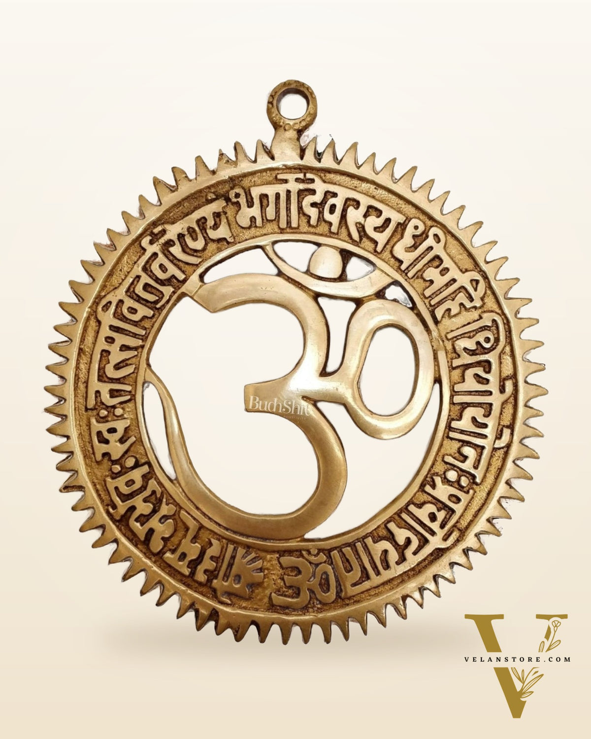 Brass om with Gayatri mantra engraved wall hanging 6 inch