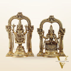 Brass Padmavati Thayar Lakshmi & Tirupati Balaji Statue Set with Thiruvachi Arch - 12 Inch
