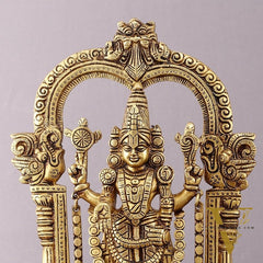 Brass Padmavati Thayar Lakshmi & Tirupati Balaji Statue Set with Thiruvachi Arch - 12 Inch
