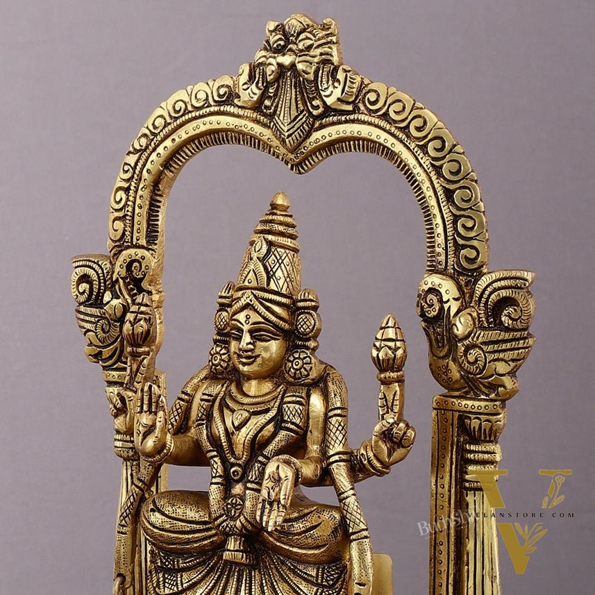 Brass Padmavati Thayar Lakshmi & Tirupati Balaji Statue Set with Thiruvachi Arch - 12 Inch